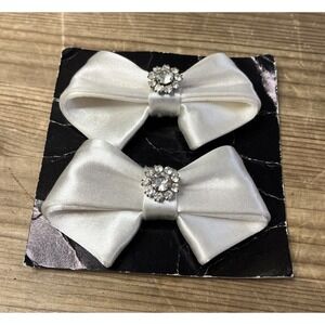 Vintage '80s - '90s SG D'OR White Bow Rhinestone Flower Fabric Shoe Clip NEW
